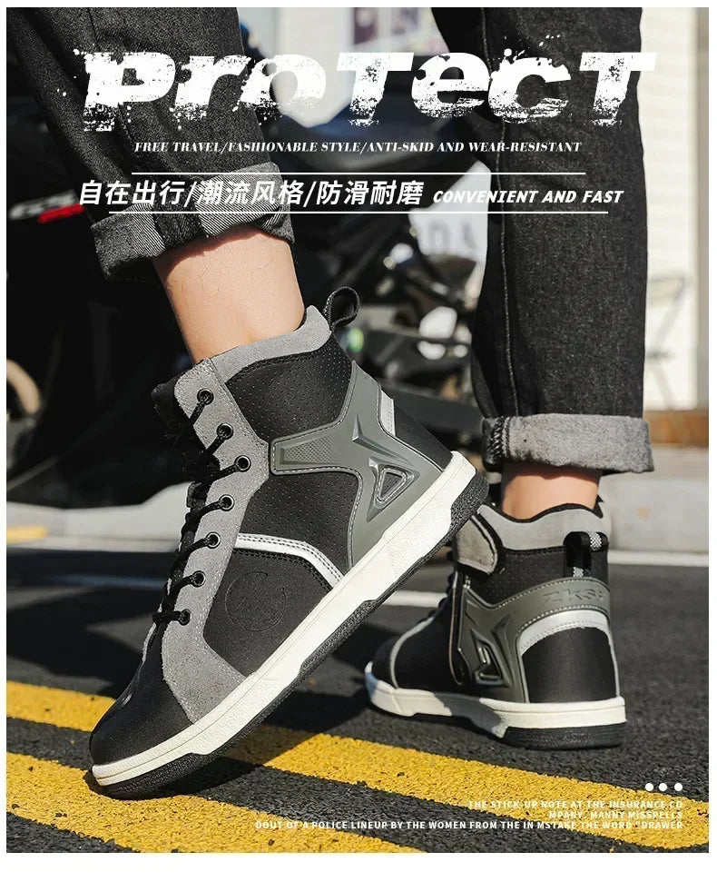 Men's Red Casual Motorcycle Boots – Summer Off-Road Riding Shoes, Motocross Style – Compatible with BMW & Honda Motorbikes