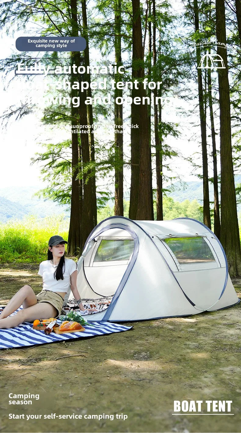 Tent Camping Outdoor 3-4 People Waterproof Thickened Portable Installation-free One-second Quick Open Automatic Boat Tent
