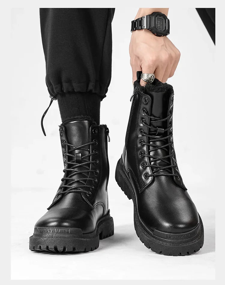 Winter boots For Men Black Boots Casual sneaker shoes men PU Leather Autumn Men's boots Men's safety shoes botas para hombre 안전화