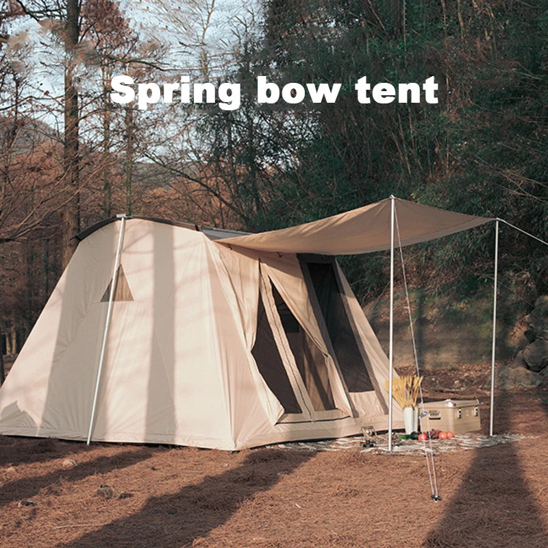 Cotton Picnic Tent for 4 Person, Outdoor Camping, TC, One Bedroom, Luxury, Foldable, Custom Tent, Oxford, Spring