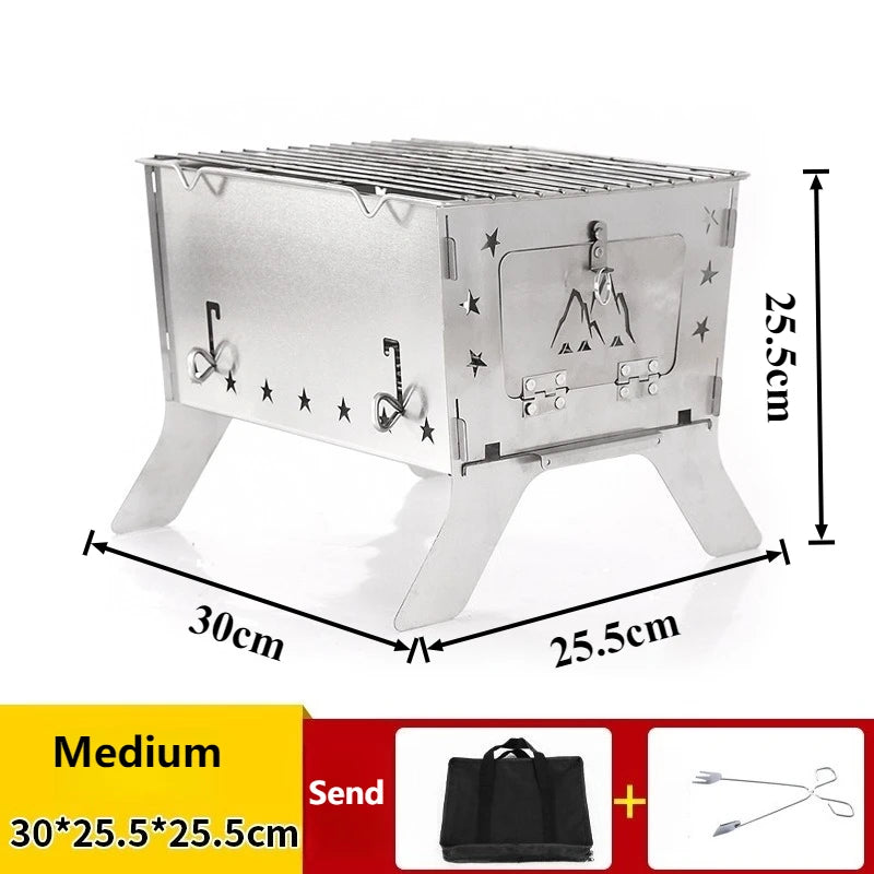 Stainless Steel Firewood Stove Household Multi-functional Detachable Barbecue Grill Outdoor Picnic Camp Cooking Supplies