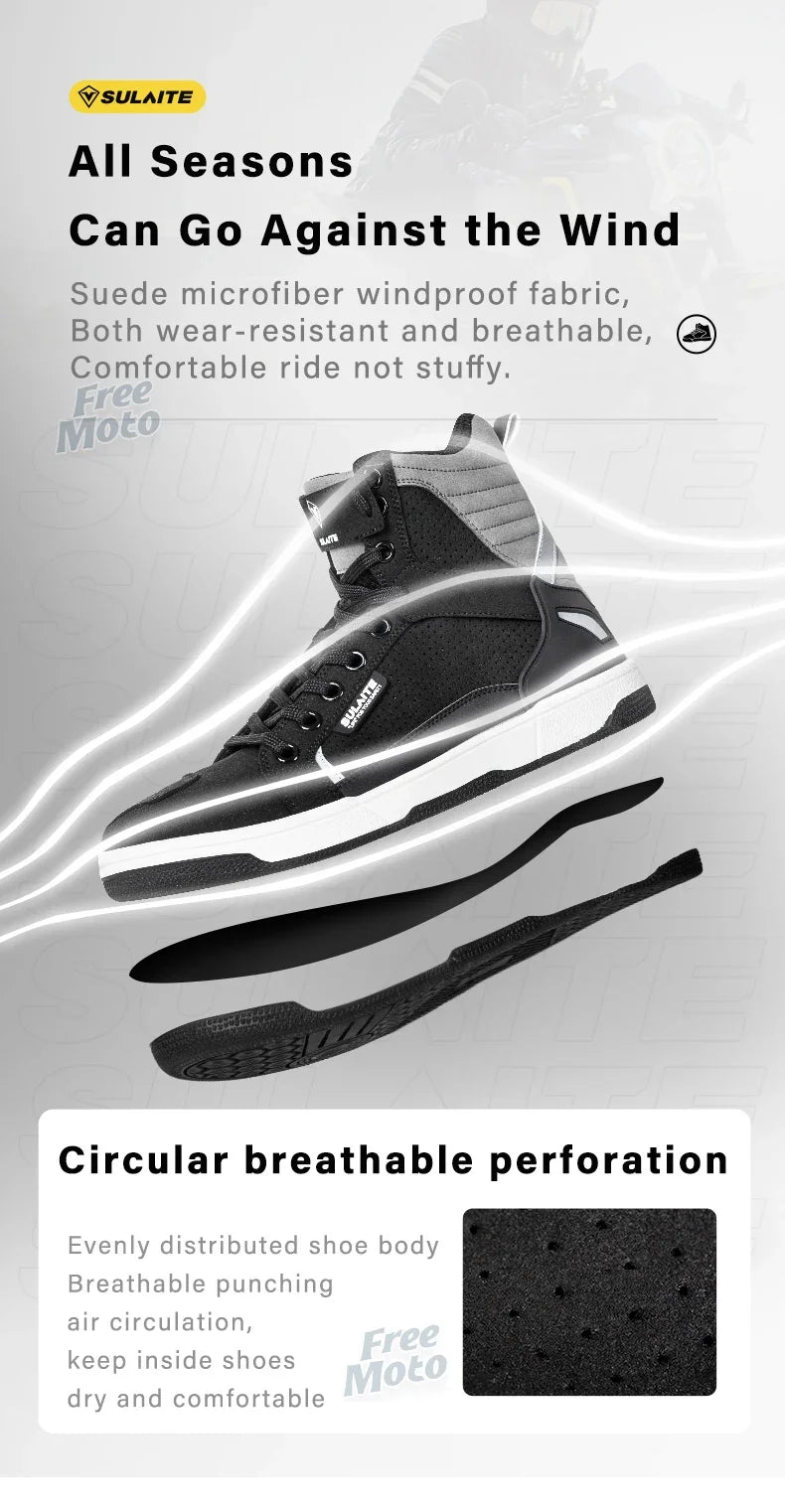 SULAITE Wear Resistant Motocross Protective Shoes The Four Seasons Breathable Motorcycle Boots Moto Equip Reflective Moto Shoes