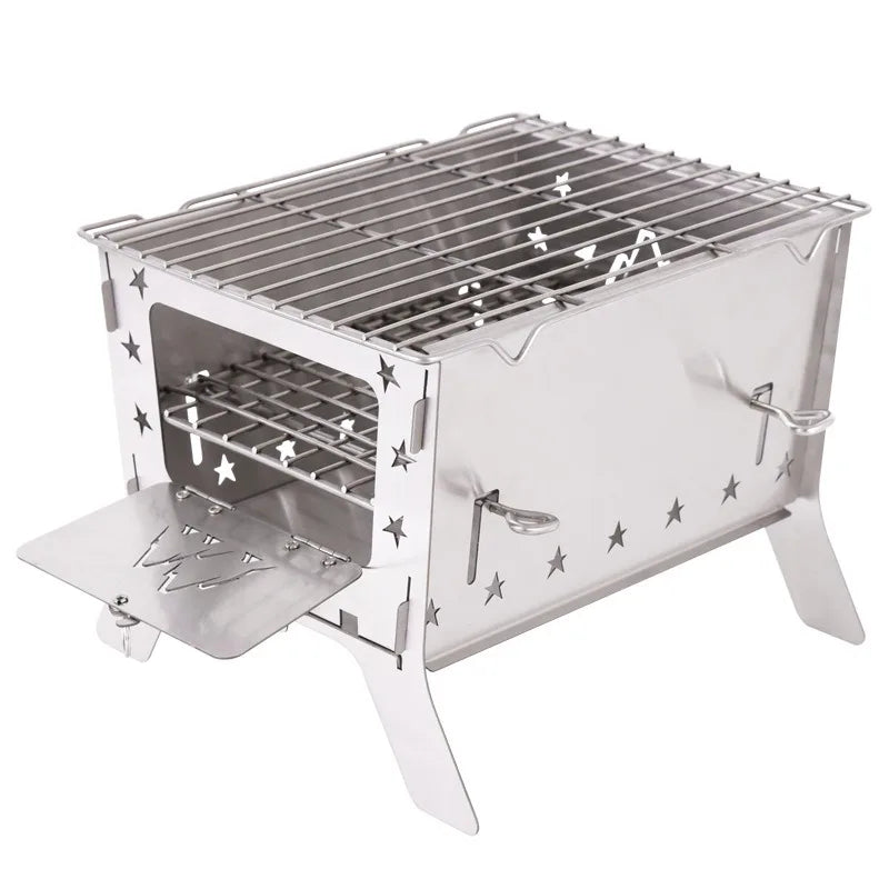 Stainless Steel Firewood Stove Household Multi-functional Detachable Barbecue Grill Outdoor Picnic Camp Cooking Supplies