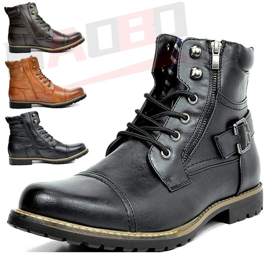 3 Colors Metal Double Zipper Motorcycle Men's Boots Fashion Mid Top Waterproof Riding Motorcyclist Boots