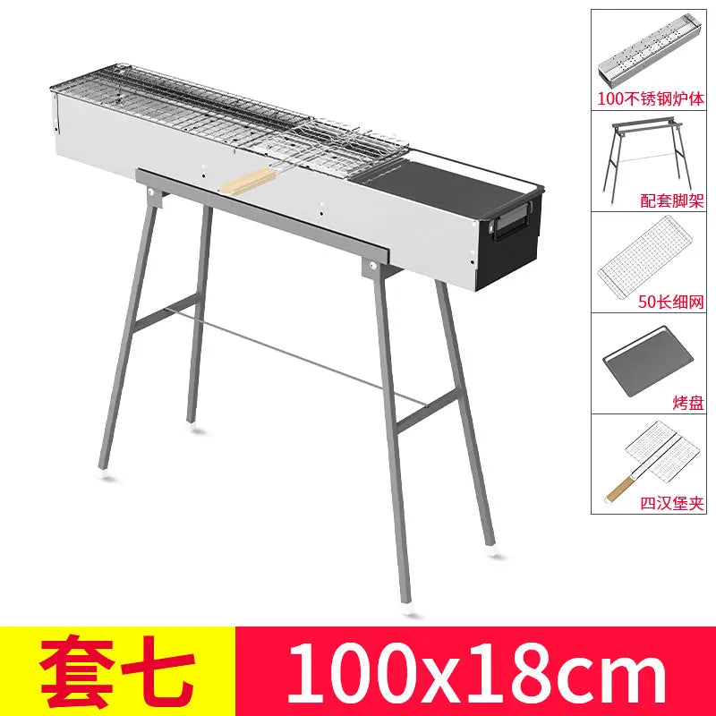 Stainless steel barbecue stove, home charcoal, outdoor large portable, enlarged grill for picnics