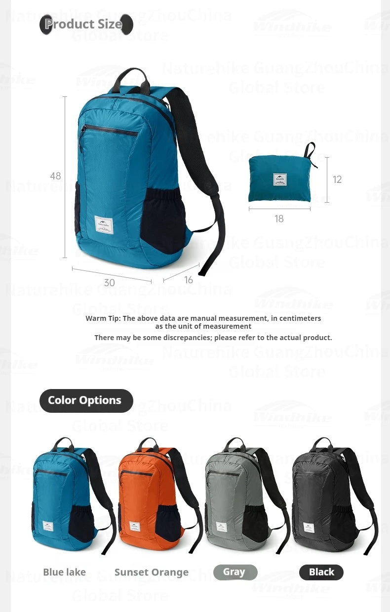 Naturehike 25L/30L Folding Backpack 30D Nylon Silicone Waterproof PU2000+ Outdoor Travel Climbing Hiking Ultralight Shoulder Bag