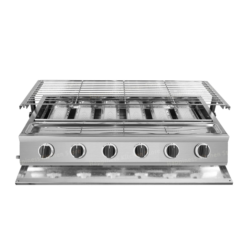 Smokeless Infrared BBQ Grill Stainless Steel Roast Stove Outdoor Barbecue Cooking Oven Glass Cover Adjust Height Hiking Kitchen