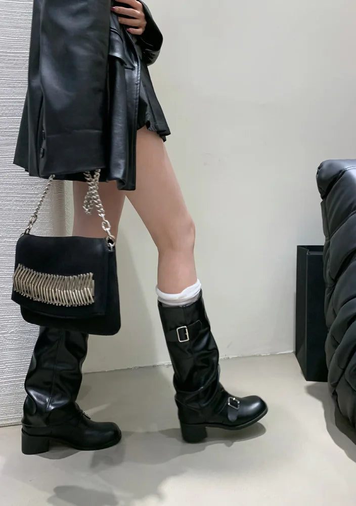 Woman Boots Knee High Platform Heels Trend Punk Gothic New Rock Leather Fashion Women Shoes Motorcycle Footwear Zapatos De Mujer