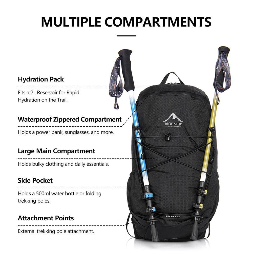 Widesea Camping Climbing Backpacks Sports Waterproof Shoulder Bag Tool Accessories Travel Backpack Camping Equipment Supplies