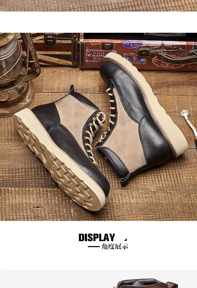 Motorcycle Riding Boots Short Face British High Top Leather Boots Retro Short Boots Velvet Style Casual Workwear Shoes