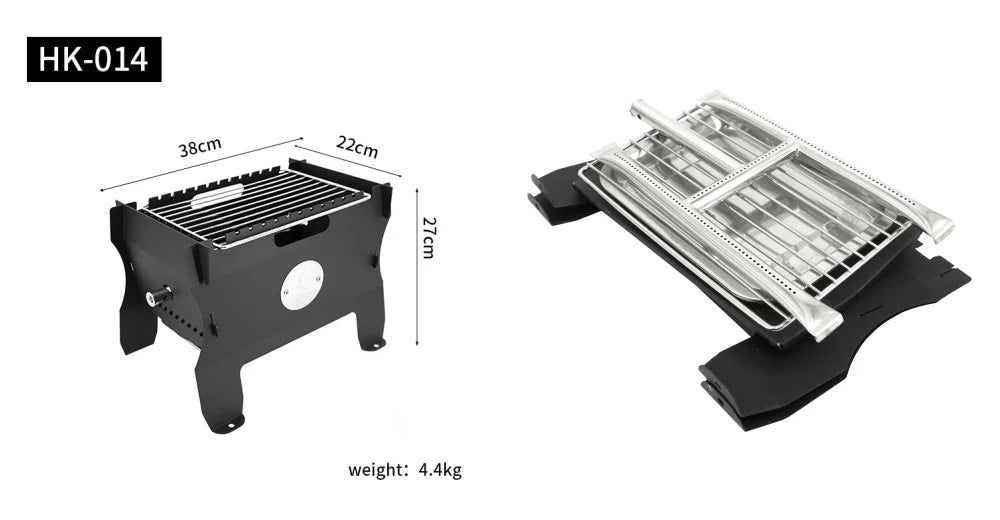2-in-1 Charcoal Grill & Gas Grill, Small Metal Camping Grill Portable Fire Pit Table Grill with Stainless Steel Grate