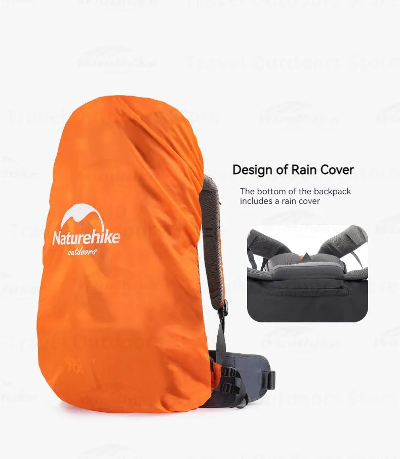 Naturehike 70L+5L Hiking Backpack Waterproof Outdoor Mountaineering Bag Knapsack Softback Big Capacity Rucksack With Rain Cover
