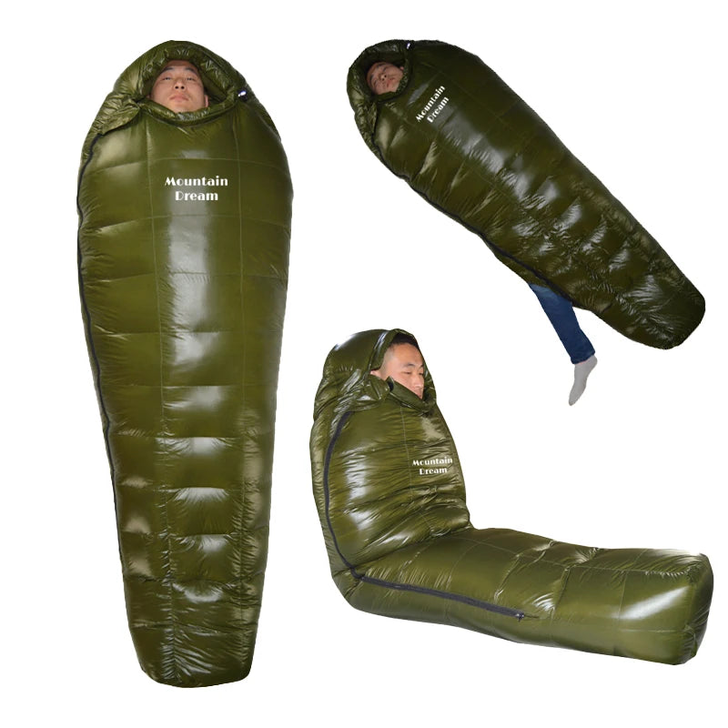 Mummy Checkered Sleeping Bag Very Warm White Goose Down Filling Suitable for Adults Winter Warm Camping Travel Hiking