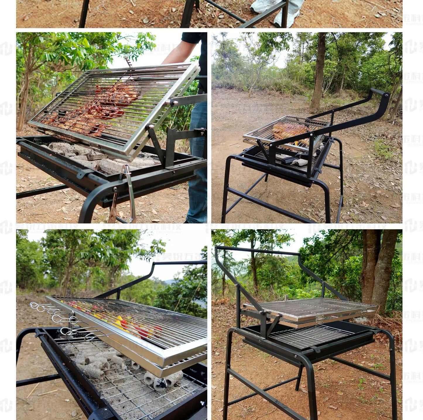 Outdoor dismantling of BBQ charcoal chicken flipping and rotating grill mesh frame for courtyard  beef oven,