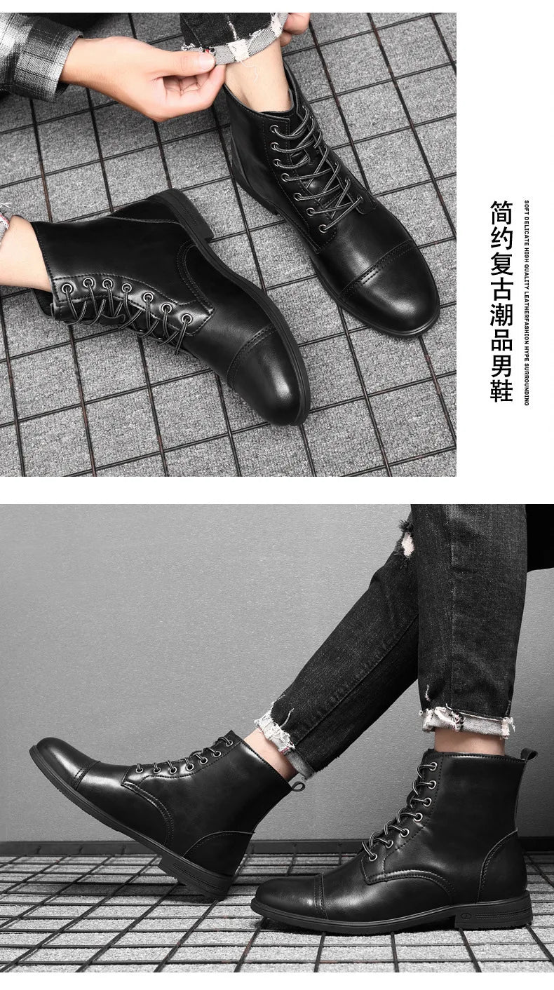 2024 Autumn and Winter New Fashion Pointy Retro Leather Boots High Top British Casual Men's Shoes Large Size 38-48