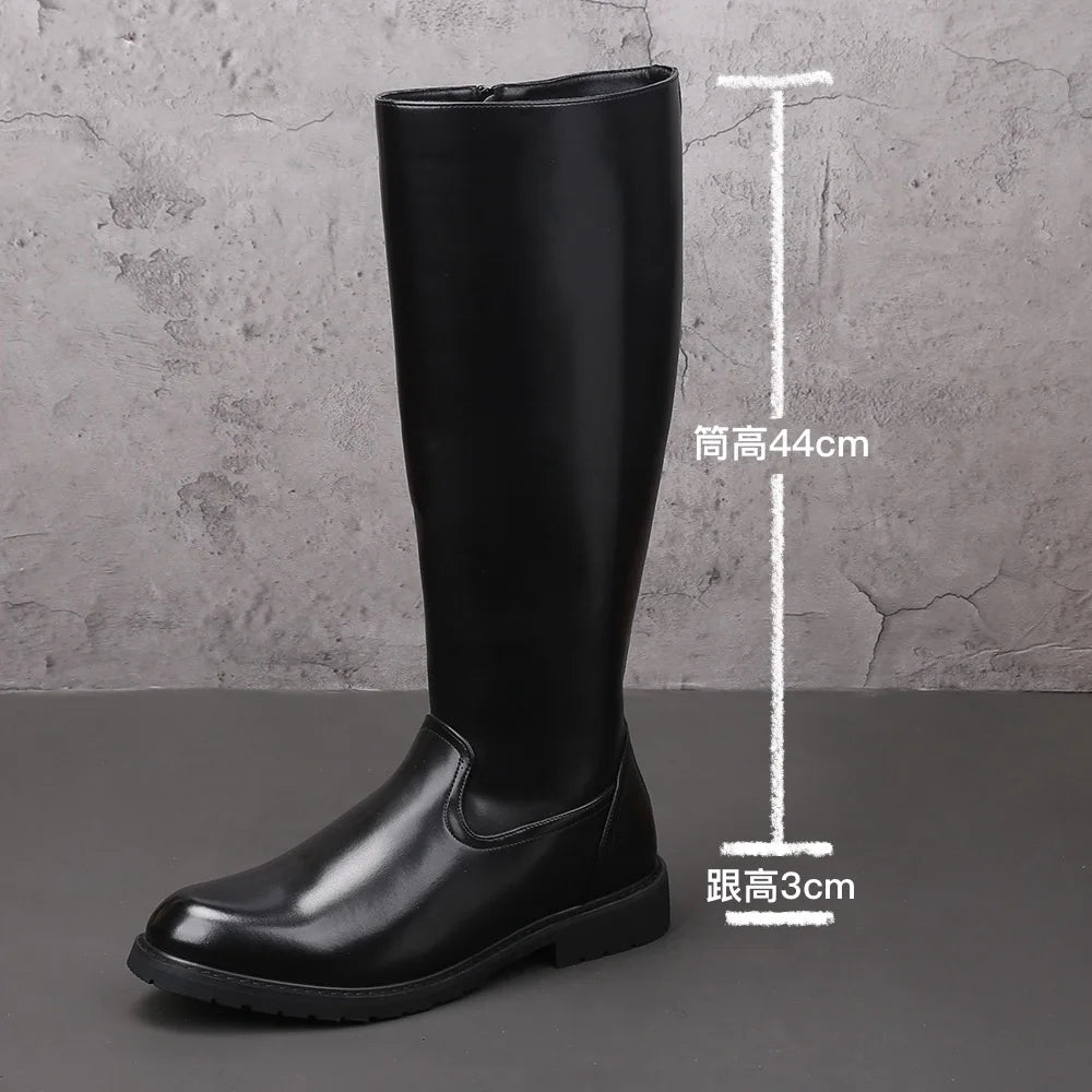 mens casual cosplay performance show high motorcycle boots genuine leather shoes cowboy autumn winter boot long knight botas man