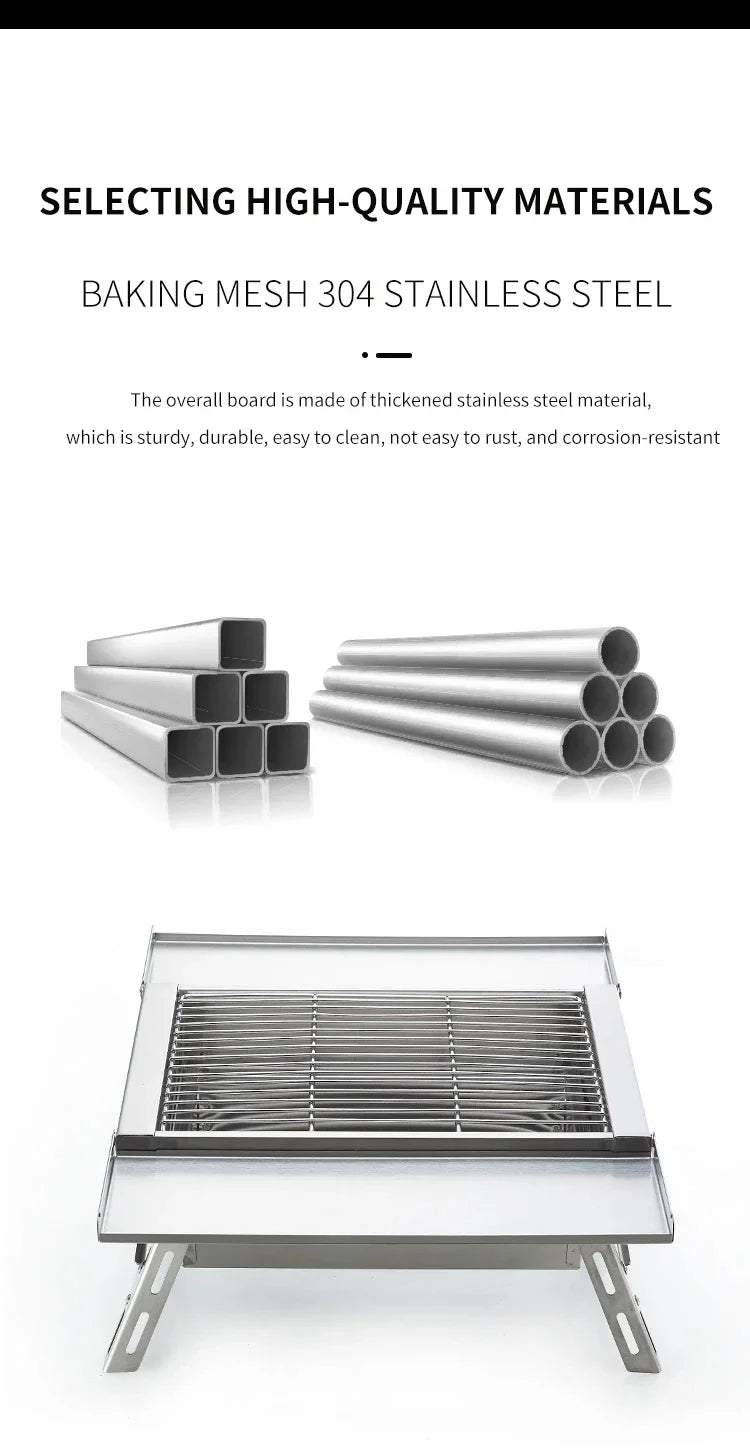 IGT Outdoor Stainless Steel Folding Barbecue Charcoal Grills Portable Camping Small Barbecue Oven Wild Journey