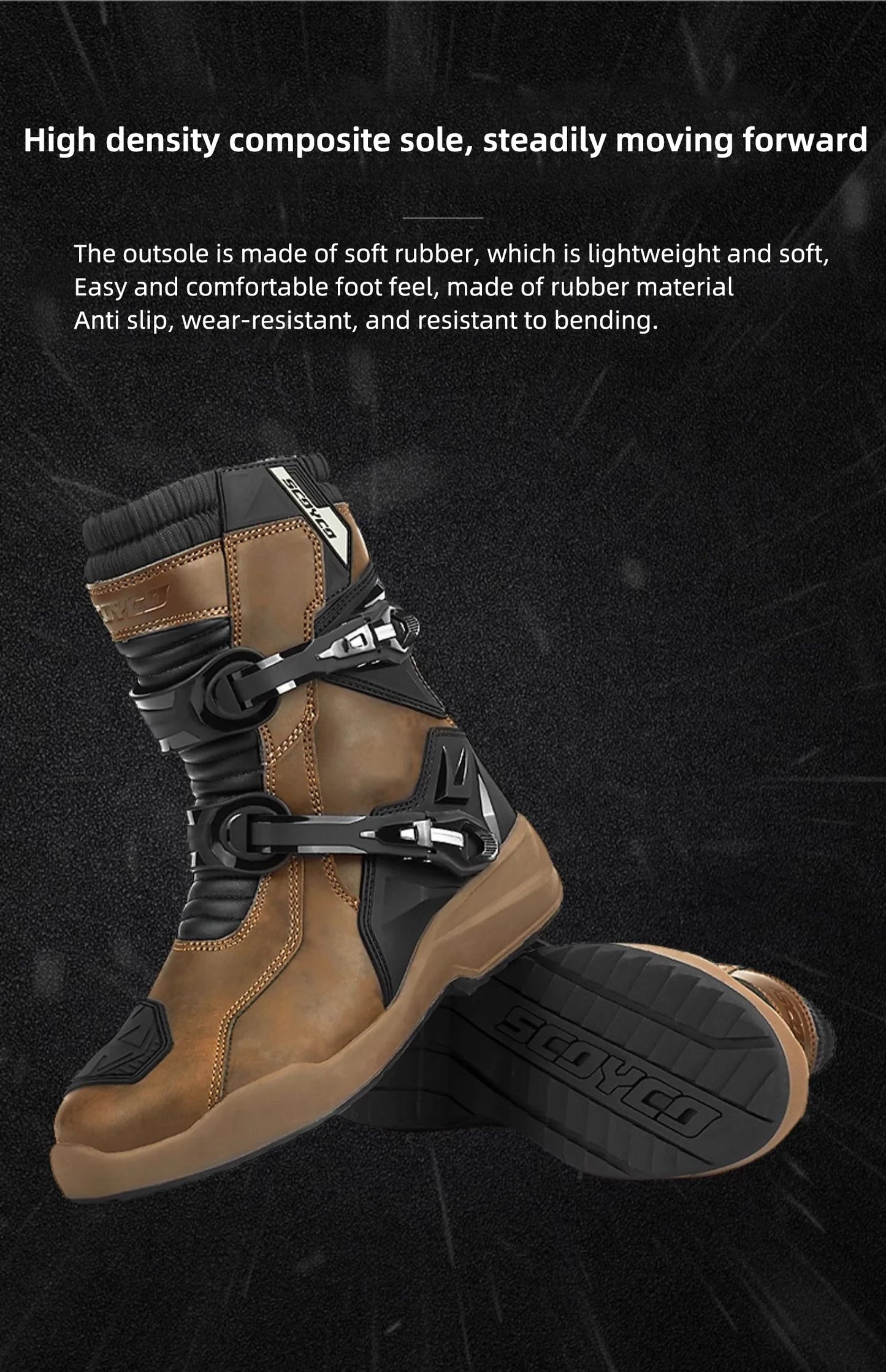 SCOYCO Motorcycle Protective Boots Men Waterproof Enduro Motorcyclist Shoes TPU Leather Anti-slip Motocross Rally High Top Boots