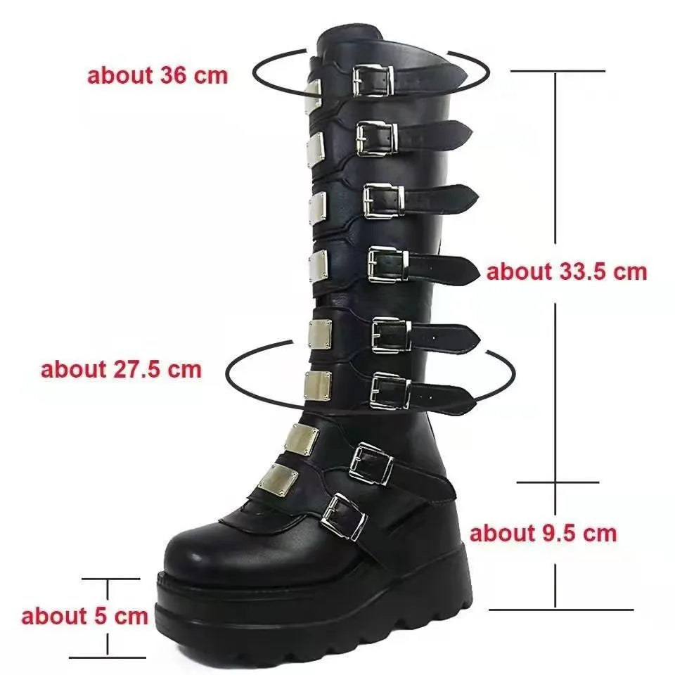 Gothic Long Boots for Women Platform Knee High Boots Punk Black Sexy Motorcycles Boots New Halloween Cosplay Women Shoes