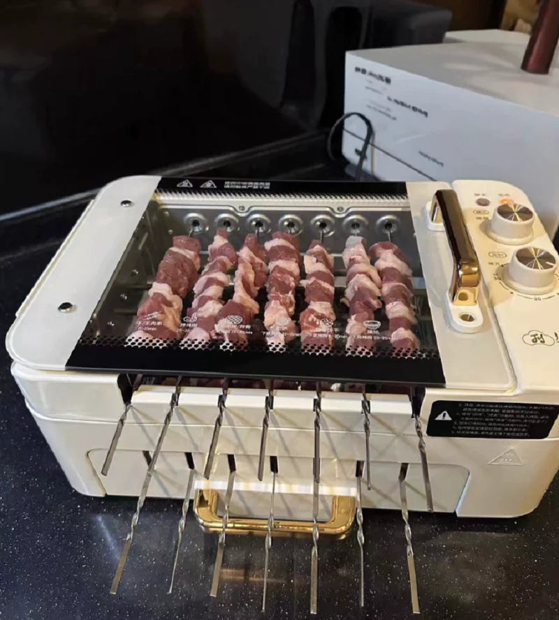 220V Chuanjian Automatic Rotating Electric Grill Skewer Machine Non Smoke BBQ Cooker for Home Use EW