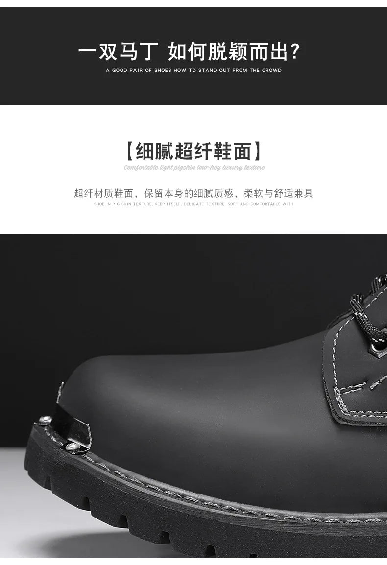 Men Motorcycle Boots Fashion Mid-Calf Punk Rock Punk PU Leather Black High Top Mens Casual Boot Steel Toe Shoes Big Size 38-46