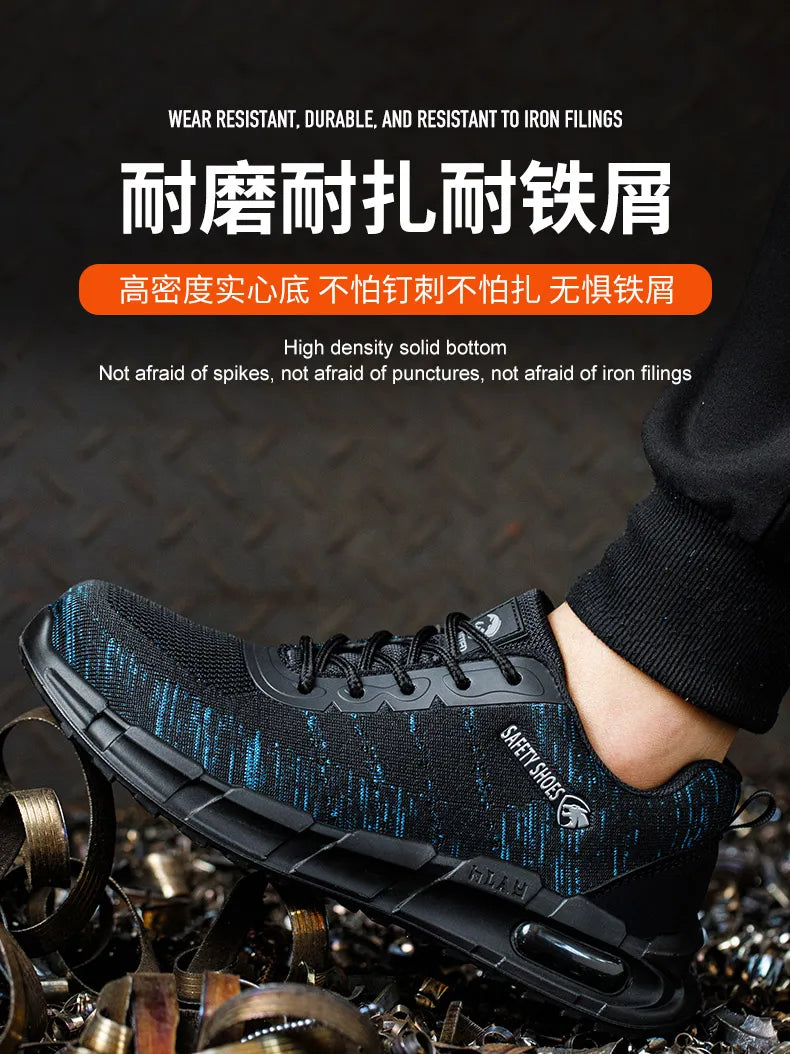 Security Anti-static Men Work Shoes Anti Puncture Anti Smashing Safety Shoes Air Cushion Indestructible Sneakers Breathable Mesh