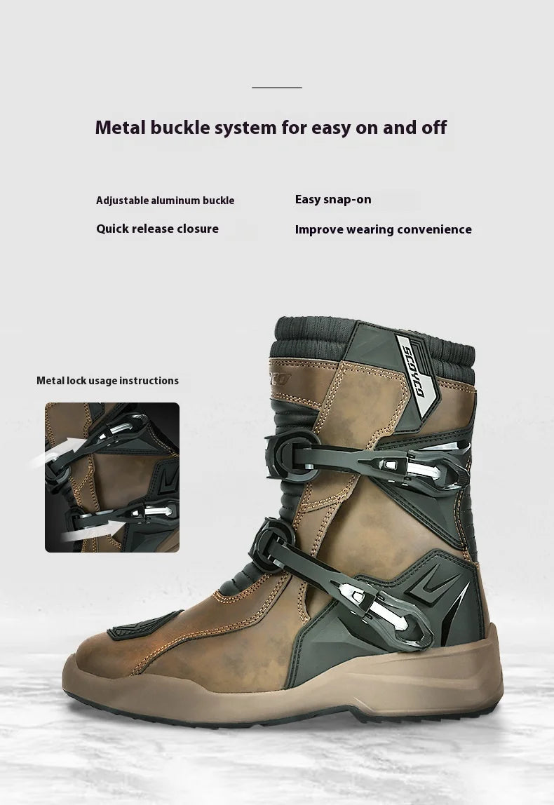 Scoyco Enduro Motorcycle Boots Man Waterproof Motorcyclist Shoes Brown Leather Motocross Boots Anti-slip Motorcycle Accessories
