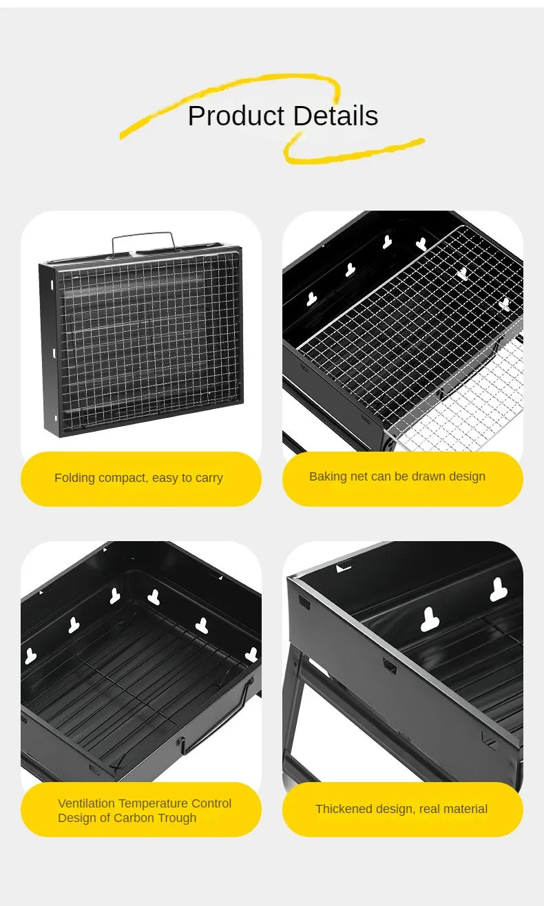 Collapsible BBQ Grill Outdoor Portable Charcoal Fire Pit Full Set no Smoke Carbon Roast Meat for Home