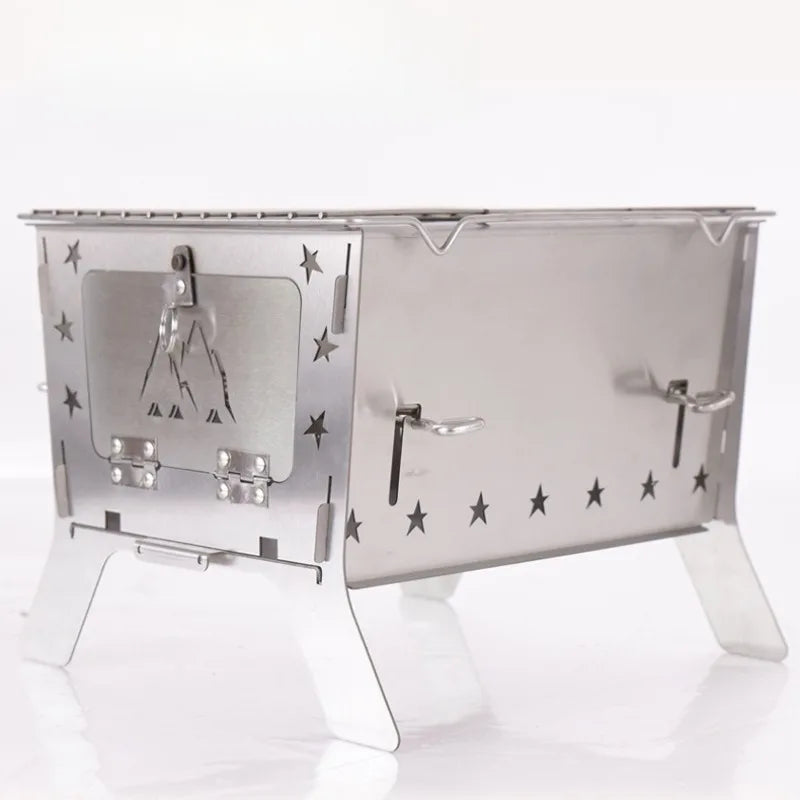 Stainless Steel Firewood Stove Household Multi-functional Detachable Barbecue Grill Outdoor Picnic Camp Cooking Supplies