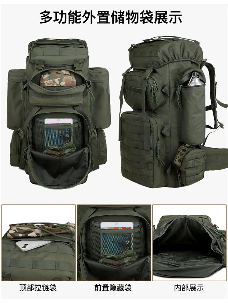70L Large Capacity Tactical Backpack,Wear-Resistant Rainproof Oxford Cloth,Multifunctional Outdoor Camping Hiking Climb Bag,B437