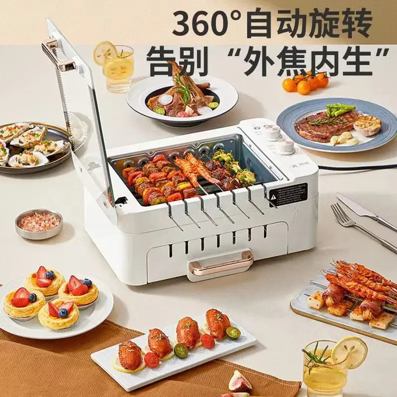 220V Chuanjian Automatic Rotating Electric Grill Skewer Machine Non Smoke BBQ Cooker for Home Use EW