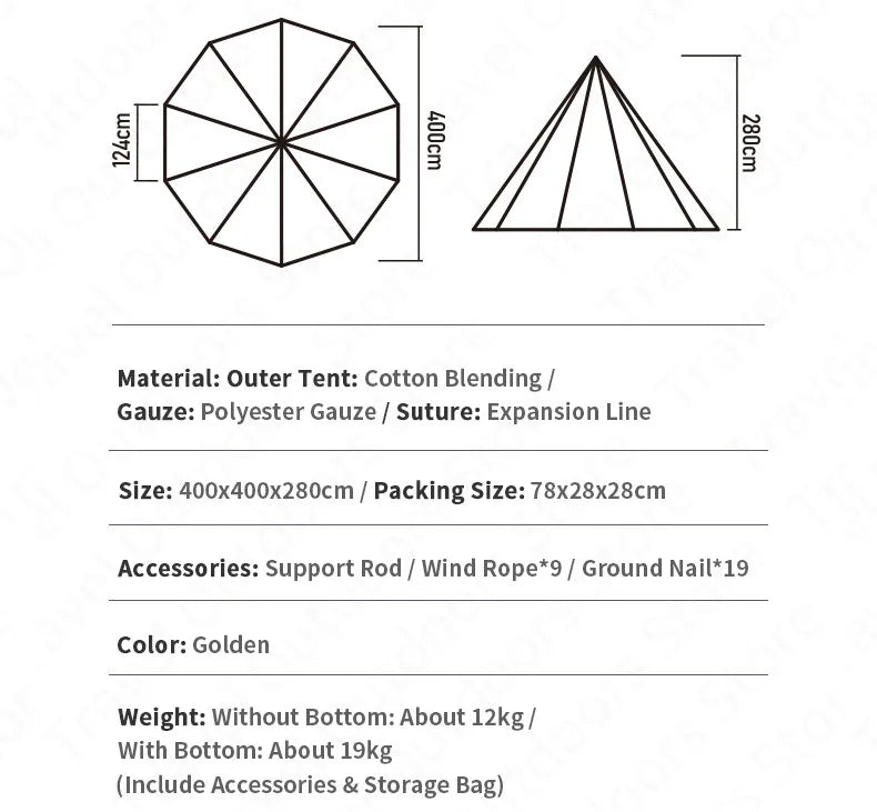 Naturehike Pyramid A-type Tent Teepee Tipi Tent With Chimney for 5-8 People Family Travel Camping Cotton Blend 9.6 Waterproof