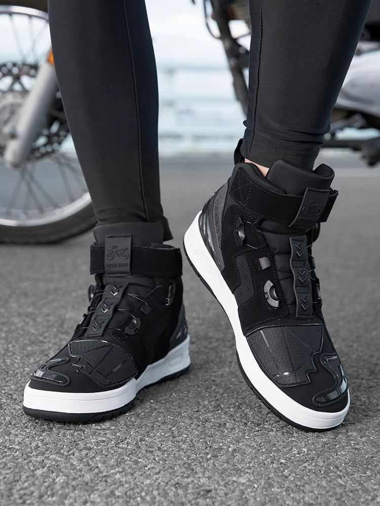 New Men's Motorcycle Boots Ankle Motocross Racing Shoes black Breathable Biker Boots Anti-slip Shoes Leather Motorcyclist Boots