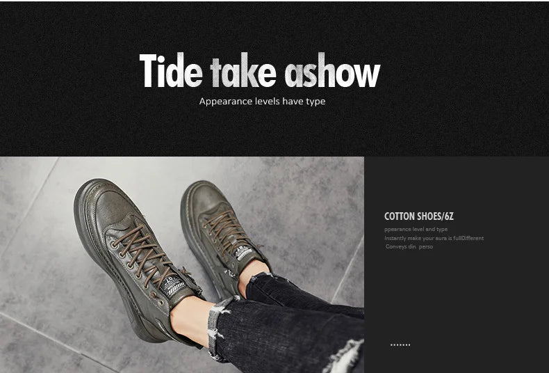 Leather Boots for Men Zipper Man Sneakers Fashion Ankle Boots High Top Man Boots Solid Sports Shoes 2024 Trend Motorcycle Boot