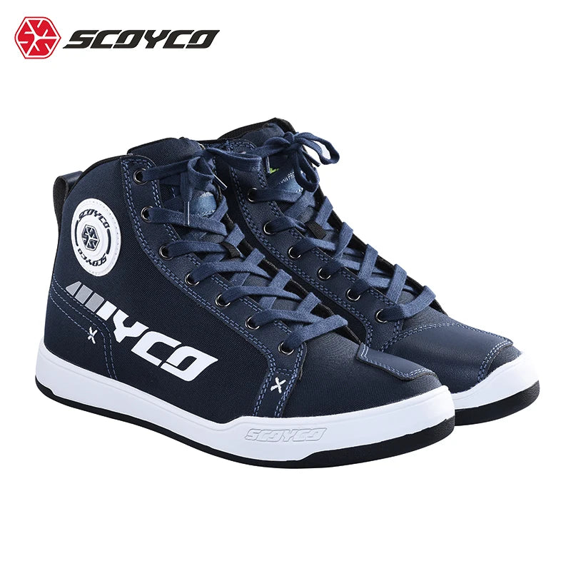 SCOYCO Commuter Motorcycle Riding Shoes Fashion Casual Hundred Crash Shoes Breathable Canvas Riding Motorcycle Boots MT068