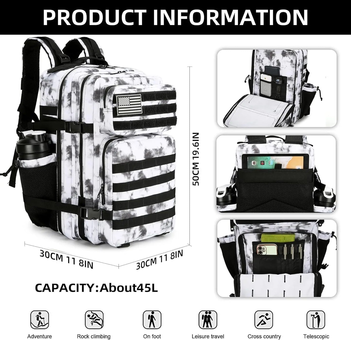 20L 45L Tactical Backpack Bag 3 Days Assault Outdoor Backpack Travel Waterproof Climbing Rucksack Camping Hiking Hunting Mochila