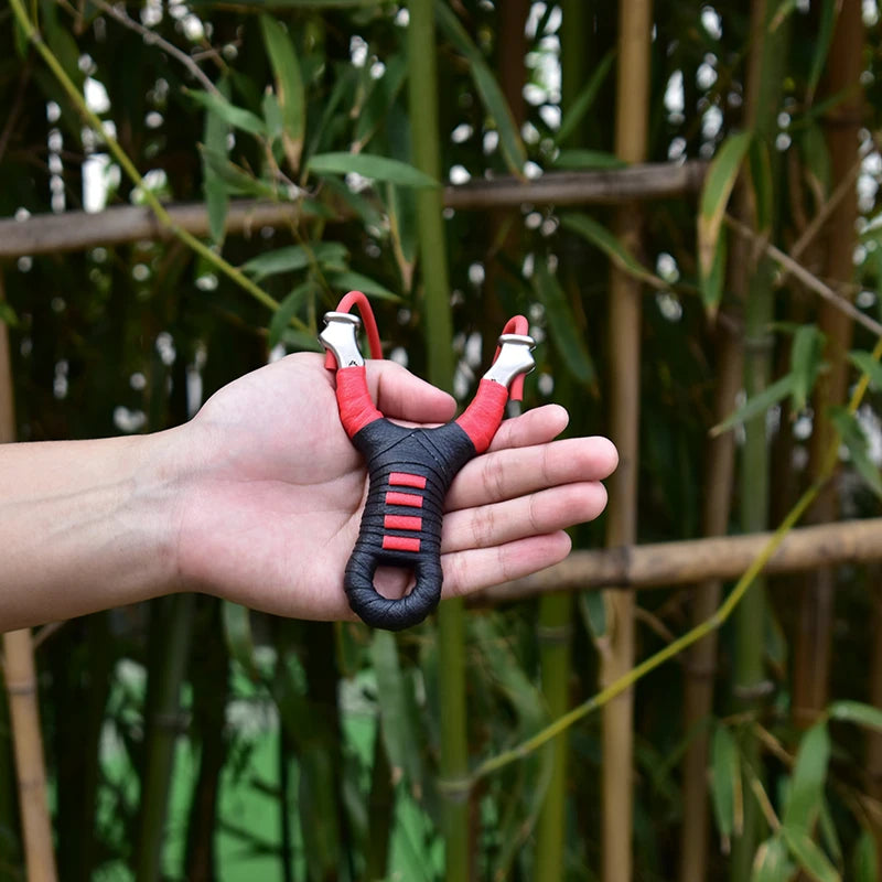 New Style Stainless Steel Powerful Slingshot with Tube Rubber Band Mud Balls Slingshot Catapult Bag for Hunting Outdoor