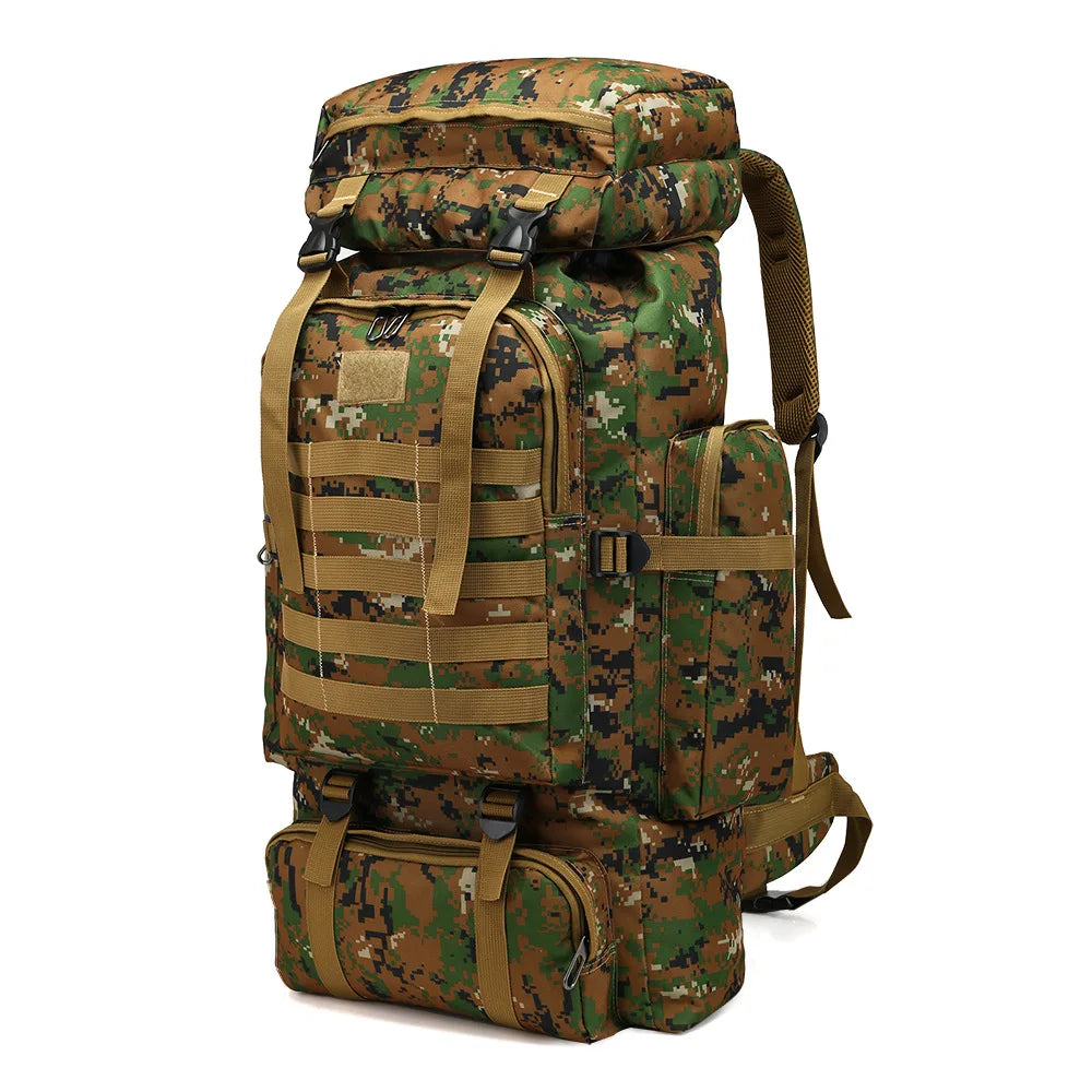 80L Waterproof Molle Camo Tactical Backpack Military Army Hiking Camping Backpack Travel Rucksack Outdoor Sports Climbing Bag