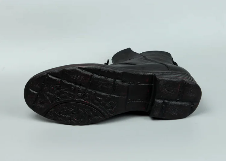 Vintage Mens Cowhide Genuine Leather Riding Ankle Boots Lace Up High Top Work Shoes Vintage Round Toe Autumn Moto Biker Boots