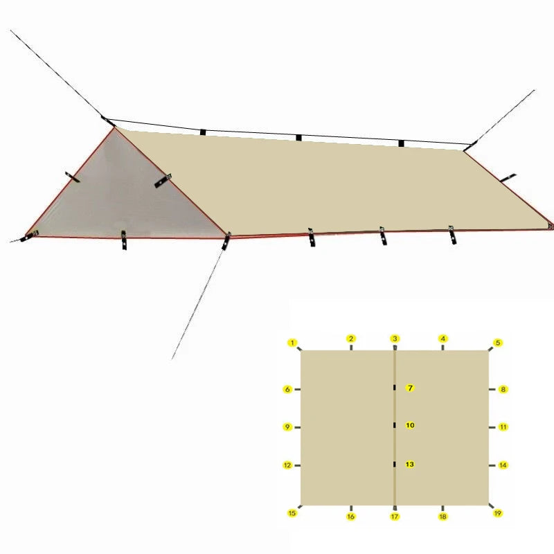 19 Hanging Point Tent Waterproof Tarpaulin Sunshade Canopy Outdoor Backpack Waterproof Camping Sunshade