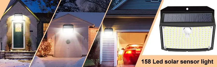 Solar Lights Outdoor 158 LED Solar Wall Lamp Waterproof Wireless Motion Sensor Security 3 Modes Garden Fence Yard Deck Garage