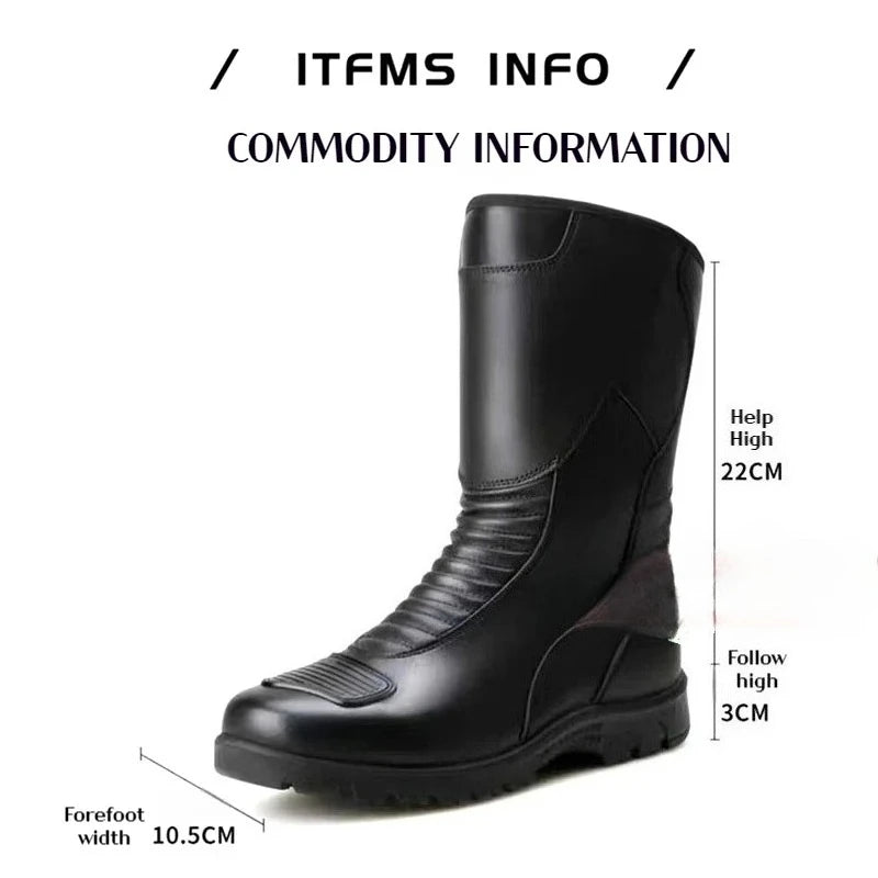 Motorcycle Boots Men Classic Motocross Boots with Reinforced Heel Toe Counter Waterproof Tall Motorcycle Touring Boot Botas Moto