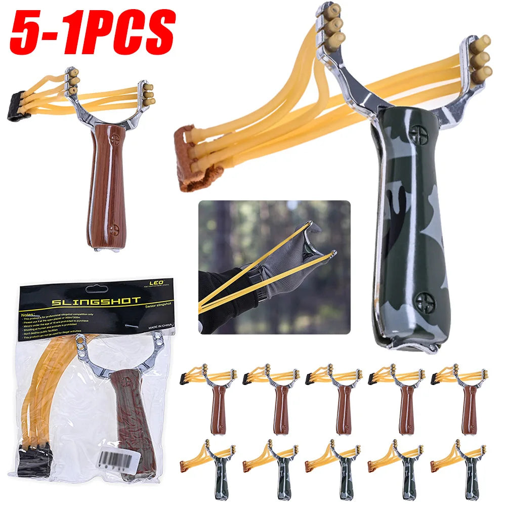 5-1PCS Camouflage Metal Powerful Slingshot Professional Rubber Elastic Band Catapult  Tape Outdoor Shooting Hunting Accessories