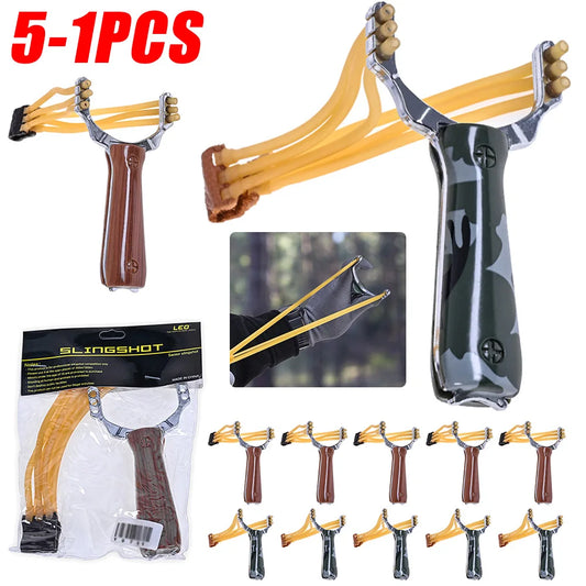 5-1PCS Camouflage Metal Powerful Slingshot Professional Rubber Elastic Band Catapult  Tape Outdoor Shooting Hunting Accessories