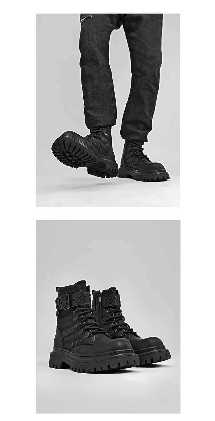 Men's boots 2025 autumn retro British style black workwear boots casual short boots versatile thick soled motorcycle boots