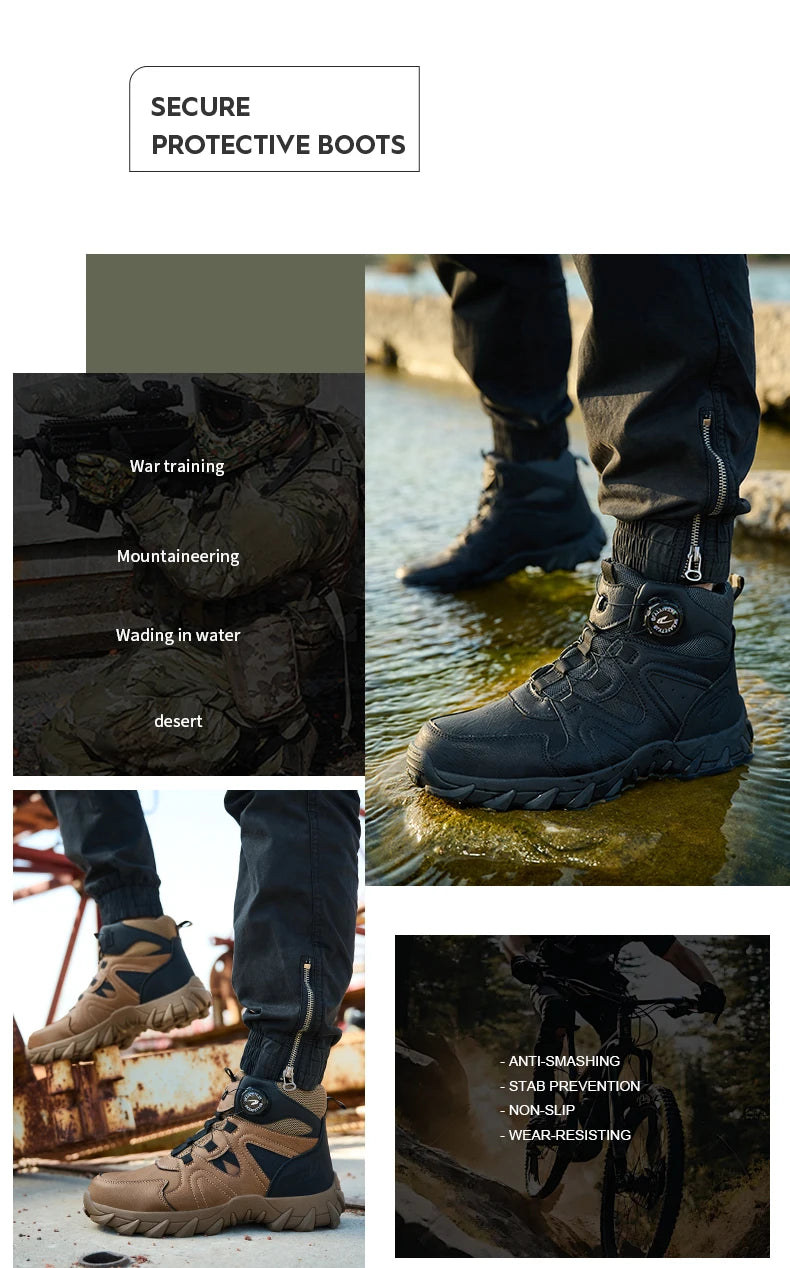 Rotating button Safety Boots Men Outdoor tactical boots Indestructible shoes Puncture-Proof Work Boots Steel toe shoes Sneakers