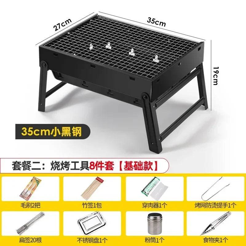 Collapsible BBQ Grill Outdoor Portable Charcoal Fire Pit Full Set no Smoke Carbon Roast Meat for Home