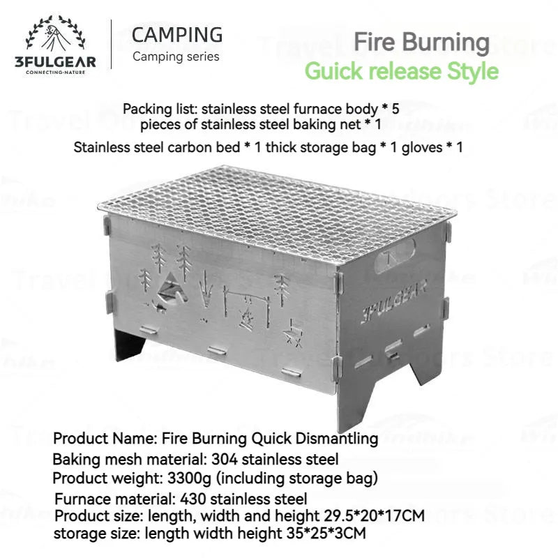 3F UL GEAR Camping Folding Firewood Stove All-In-One Style Tabletop BBQ Furnace 2.2kg Ultralight Outdoor Cooking Equipment Oven