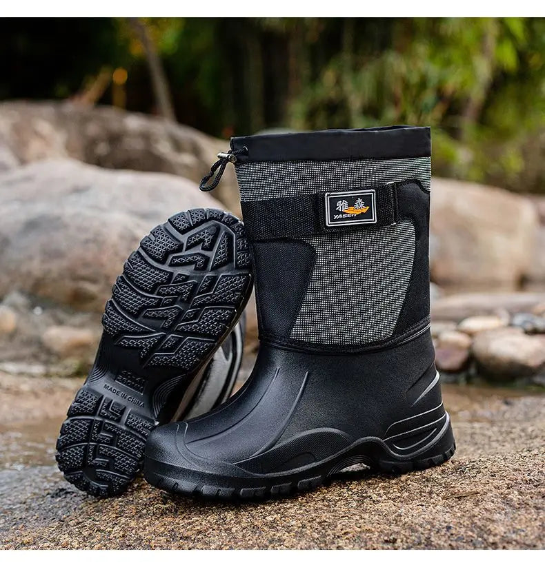 Work Boots for Men Waterproof 2024 Spring New Non-slip Fishing Boots Comfortable Farm Men Boots Winter Plus Cotton Rain Shoes
