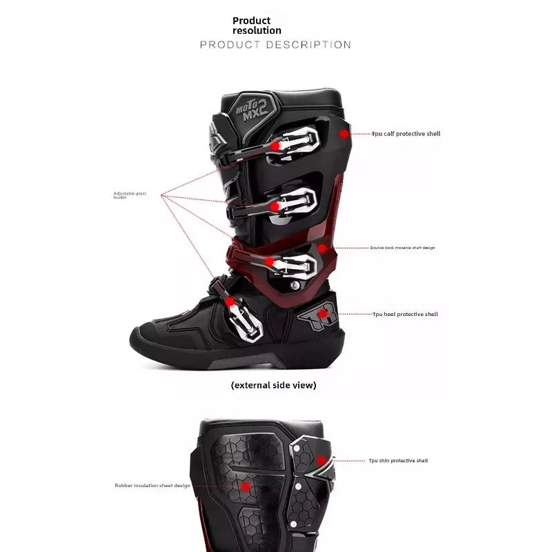 2PCS Tiger-MX3: Men's Motorcycle Boots for Racing, Motocross, and Off-Road Terrain - Crashproof Design with Enhanced Stability